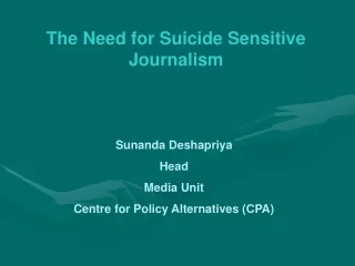 The Need for Suicide Sensitive Journalism