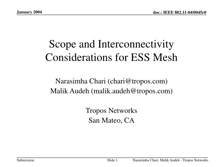 scope and interconnectivity considerations for ess mesh
