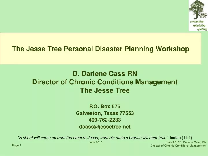 the jesse tree personal disaster planning workshop