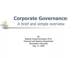 Corporate Governance :  A brief and simple overview