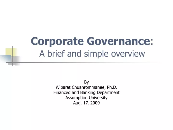 corporate governance a brief and simple overview
