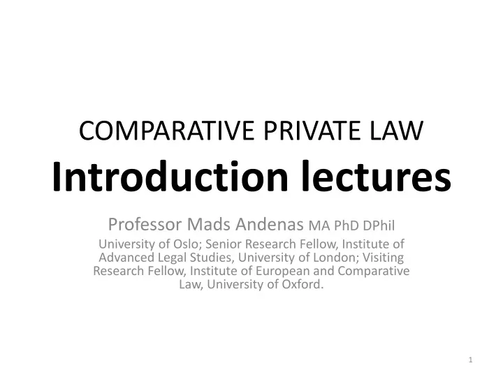 comparative private law introduction lectures