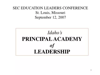 SEC EDUCATION LEADERS CONFERENCE St. Louis, Missouri September 12, 2007
