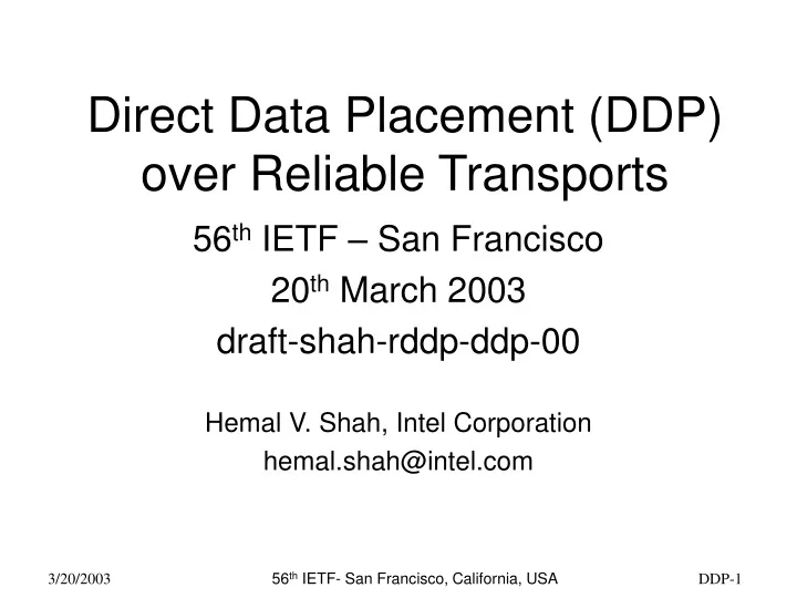 direct data placement ddp over reliable transports