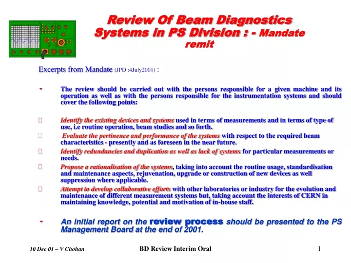 review of beam diagnostics systems in ps division mandate remit