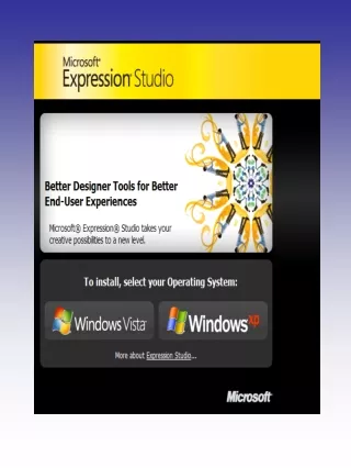 Installing Expression studio: Install .Net Frame work 3.0 The program of your choice
