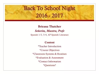 Back To School Night 2016 - 2017