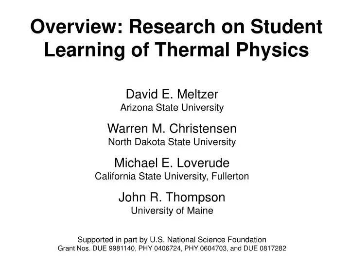 overview research on student learning of thermal physics
