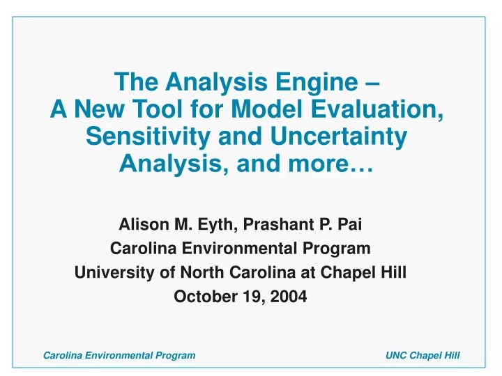 the analysis engine a new tool for model evaluation sensitivity and uncertainty analysis and more