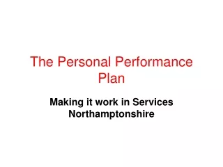 The Personal Performance Plan