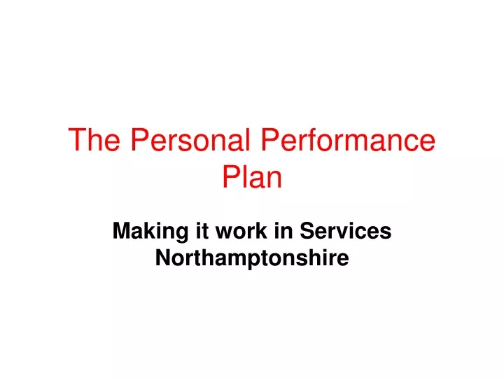 the personal performance plan