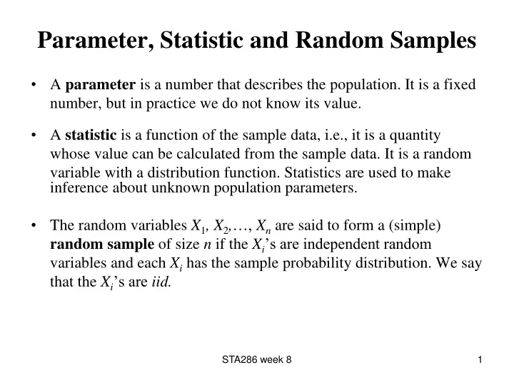 parameter statistic and random samples