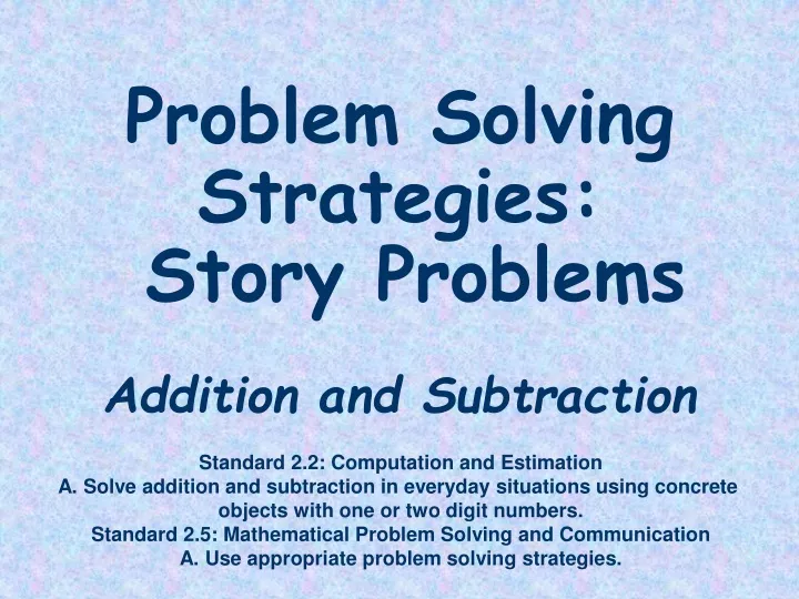 problem solving strategies story problems addition and subtraction