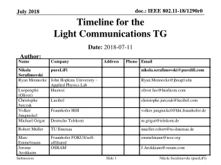 Timeline for the  Light Communications TG