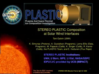 STEREO PLASTIC Composition  at Solar Wind Interfaces  Toni Galvin (UNH)