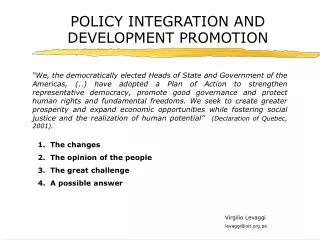 POLICY INTEGRATION AND DEVELOPMENT PROMOTION