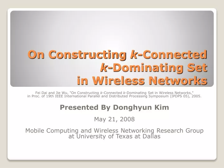 on constructing k connected k dominating set in wireless networks