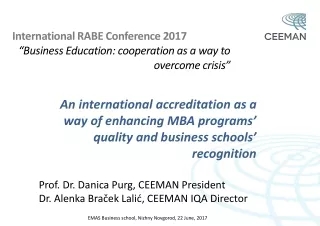 International RABE Conference 2017 “Business Education: cooperation as a way to  overcome crisis”
