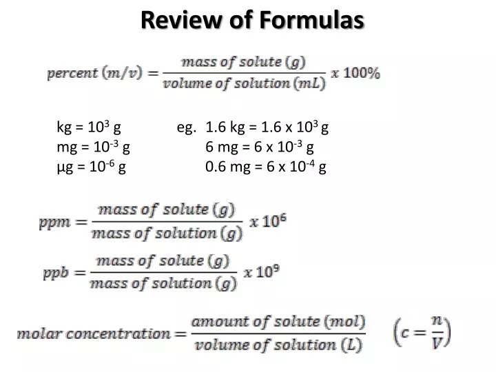 review of formulas