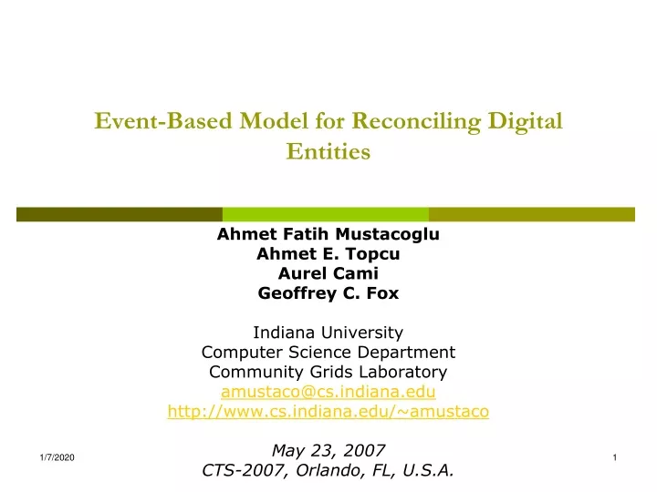event based model for reconciling digital entities