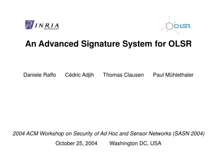 an advanced signature system for olsr daniele