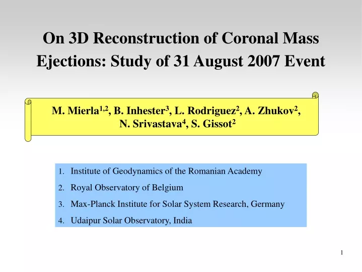 on 3d reconstruction of coronal mass ejections