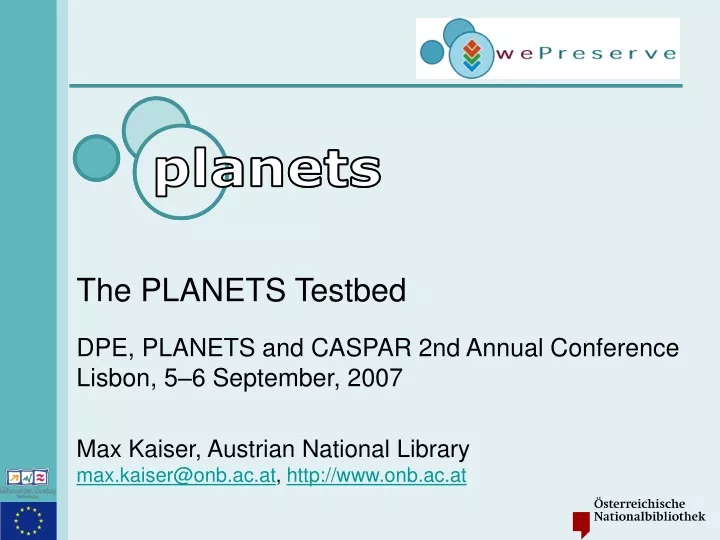 the planets testbed dpe planets and caspar