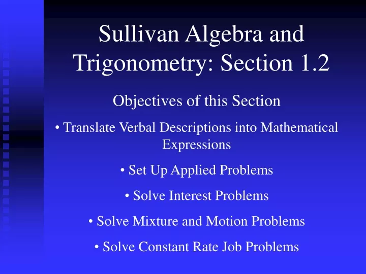 sullivan algebra and trigonometry section 1 2