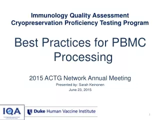 Immunology Quality Assessment Cryopreservation Proficiency Testing Program