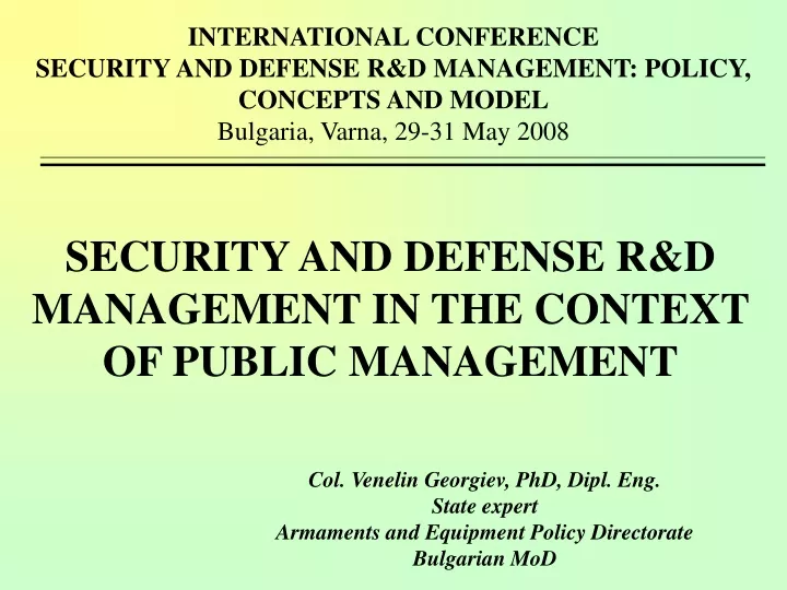 security and defense r d management in the context of public management