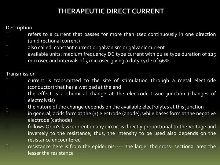 therapeutic direct current description refers