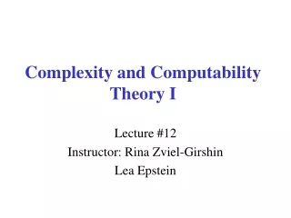 Complexity and Computability Theory I