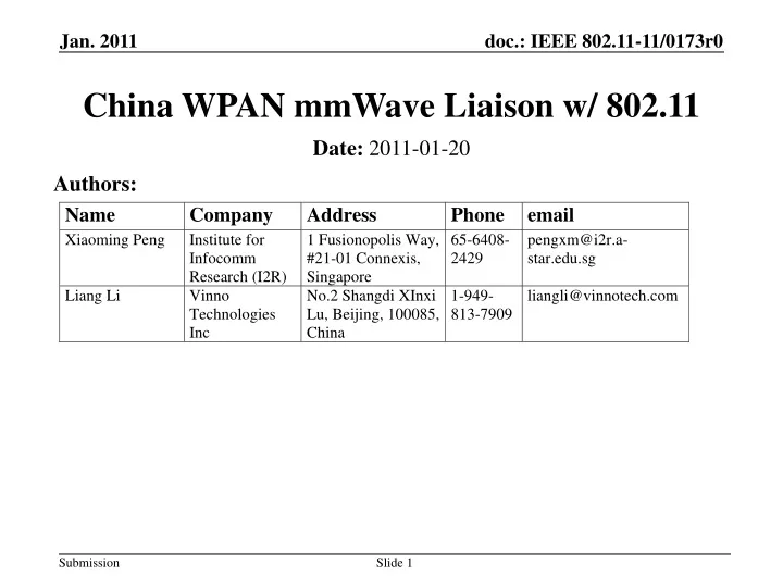 china wpan mmwave liaison w 802 11