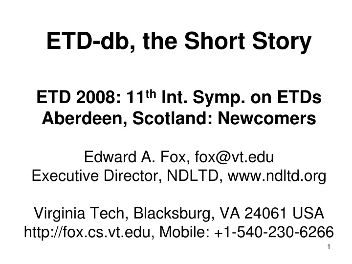etd db the short story etd 2008 11 th int symp