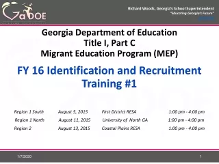 Georgia Department of Education Title I, Part C Migrant Education Program (MEP)