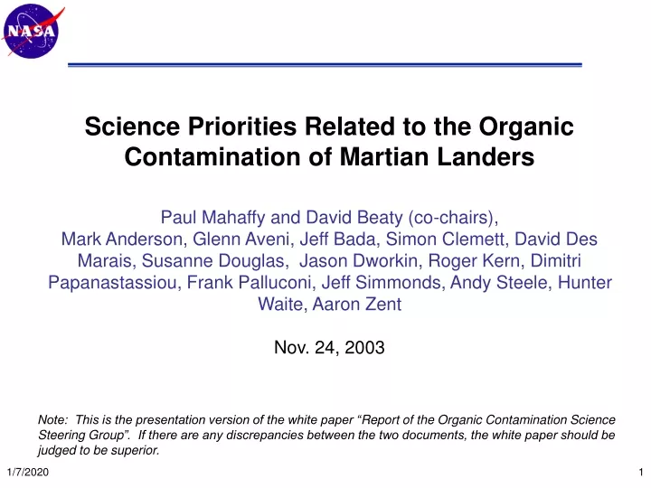 science priorities related to the organic