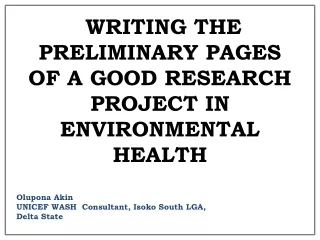 WRITING THE PRELIMINARY PAGES OF A GOOD RESEARCH PROJECT IN ENVIRONMENTAL HEALTH
