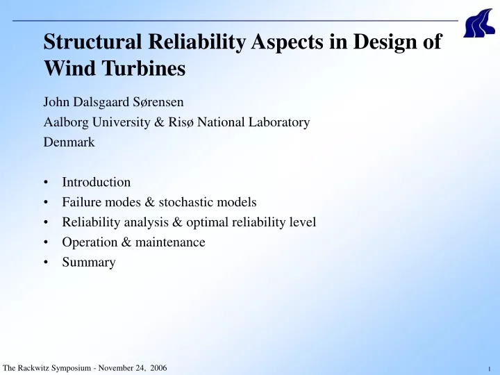 structural reliability aspects in design of wind turbines