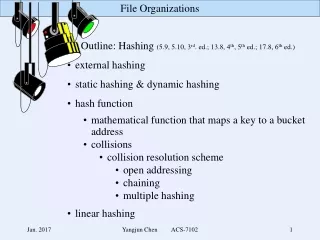 Outline: Hashing  (5.9, 5.10, 3 rd . ed.; 13.8, 4 th , 5 th  ed.; 17.8, 6 th  ed.)