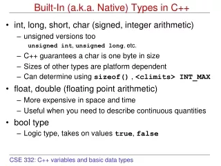 Built-In (a.k.a. Native) Types in C++