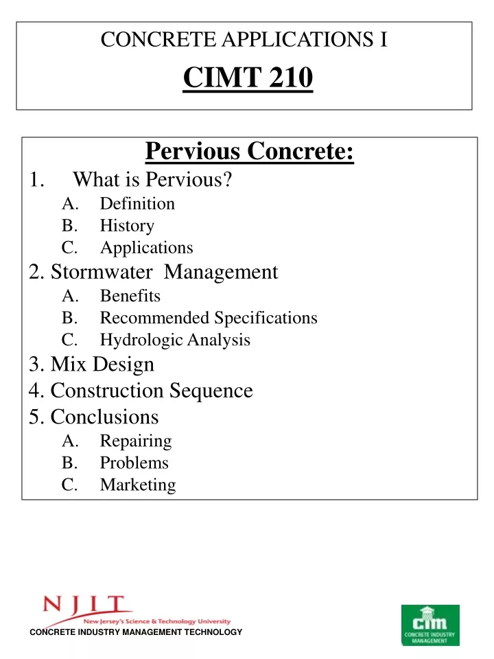 concrete applications i cimt 210