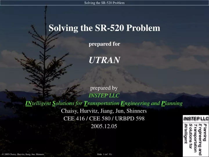 solving the sr 520 problem prepared for utran