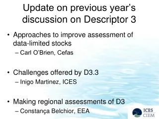 Update on previous year’s discussion on Descriptor 3