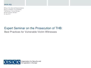 Expert Seminar on the Prosecution of THB: Best Practices for Vulnerable Victim-Witnesses
