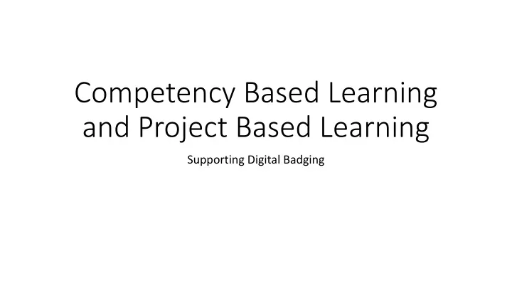 competency based learning and project based learning