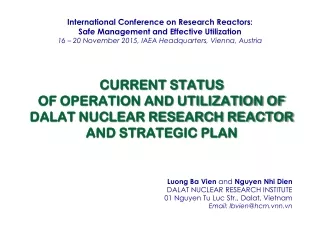 CURRENT STATUS  OF OPERATION AND UTILIZATION OF  DALAT NUCLEAR RESEARCH REACTOR AND STRATEGIC PLAN