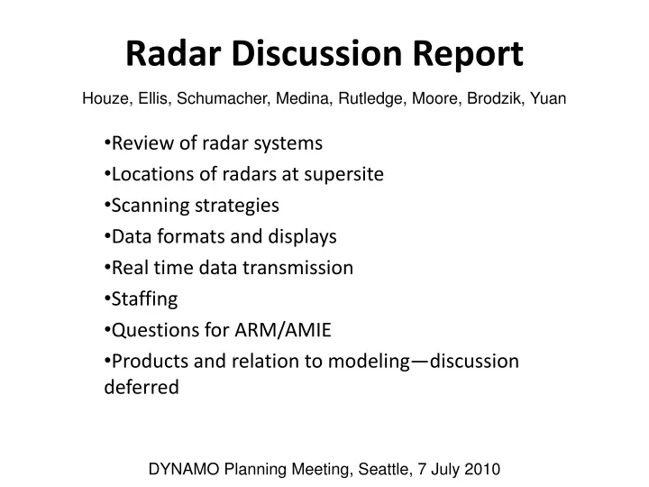 radar discussion report