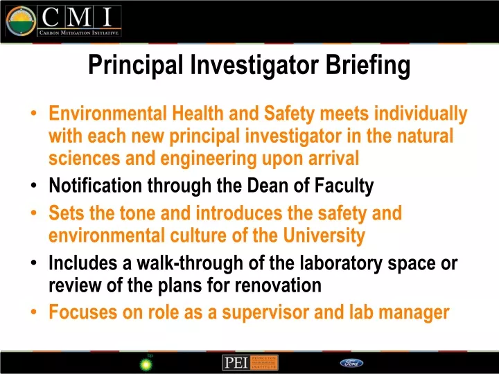 principal investigator briefing