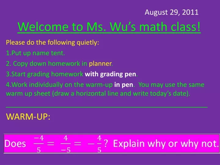 august 29 2011 welcome to ms wu s math class