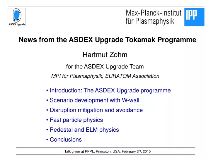 news from the asdex upgrade tokamak programme